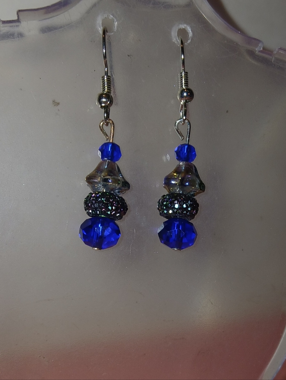 Hand Craftes Blue Beaded Dangle Earrings